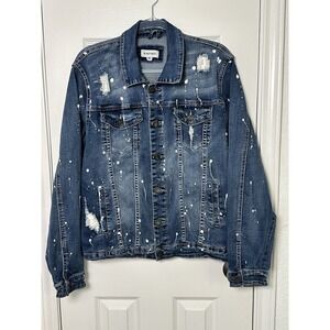 Blind Trust Denim Jean Jacket Distressed Splatter Paint Women's Size Medium Blue
